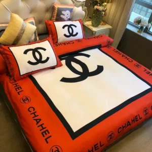 Chanel Red Logo Brand Bedding Set Luxury Bedspread Bedroom Home Decor