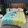 Chanel Blue Yellow Logo Brand Bedding Set Home Decor Bedspread Luxury Bedroom