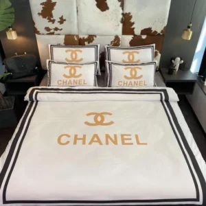 Chanel White Logo Brand Bedding Set Home Decor Bedroom Bedspread Luxury