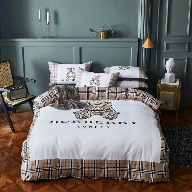 Burberry Logo Brand Bedding Set Bedspread Luxury Home Decor Bedroom