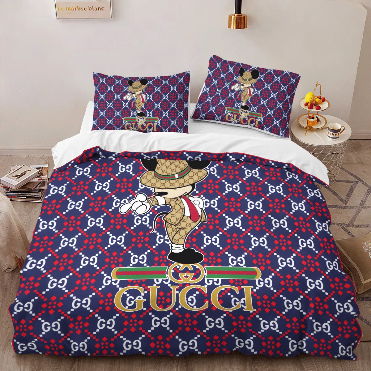 Gucci Mickey Louis Vuitton Logo Brand Bedding Set Luxury Bedroom Bedspread Home Decor