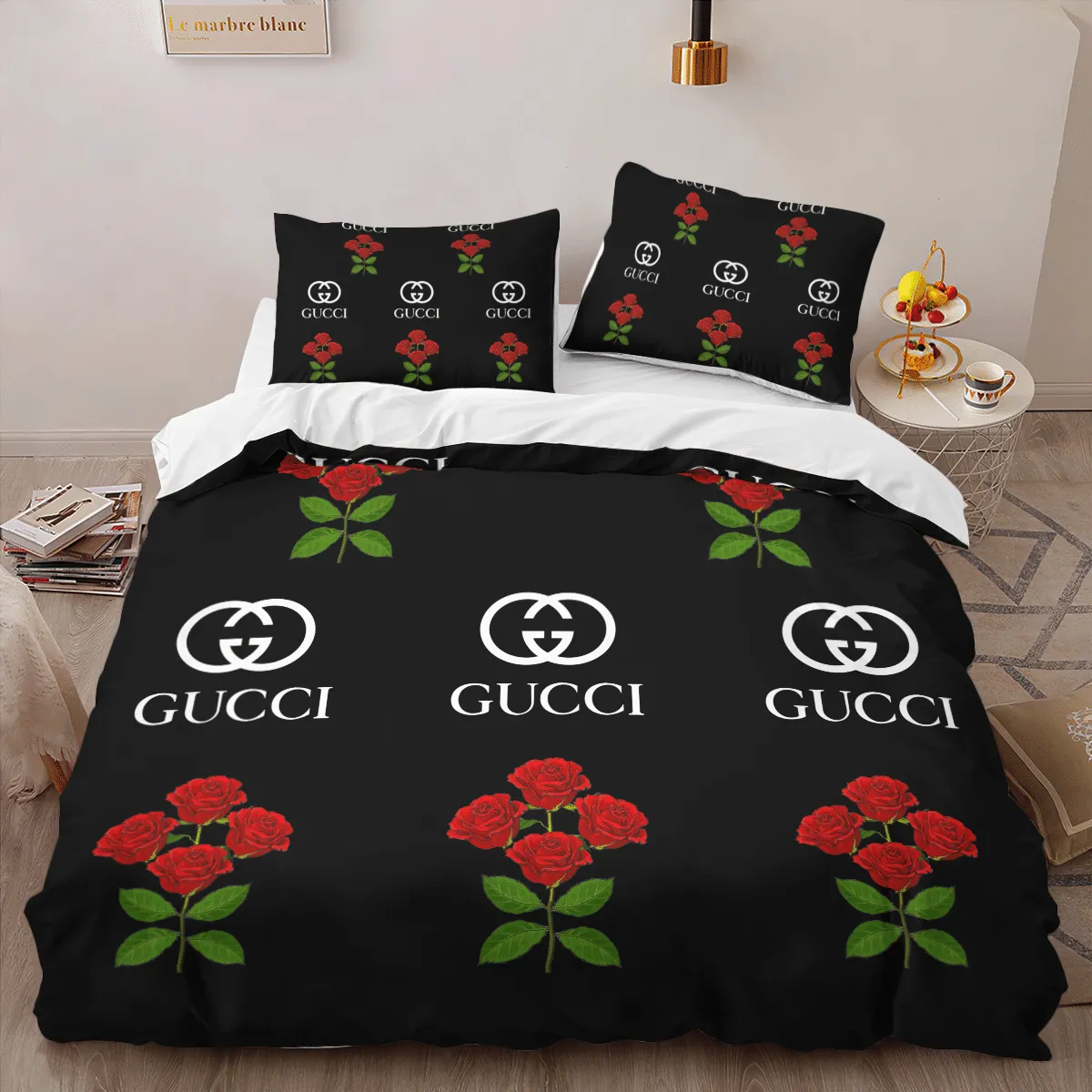 Gucci Roses Louis Vuitton Logo Brand Bedding Set Luxury Bedroom Bedspread Home Decor