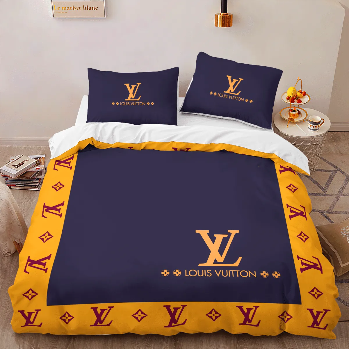 Louis Vuitton Logo Brand Bedding Set Luxury Home Decor Bedspread Bedroom