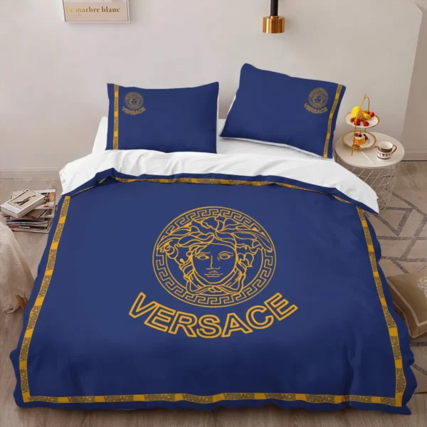 Versace Blue Louis Vuitton Logo Brand Bedding Set Bedspread Luxury Home Decor Bedroom