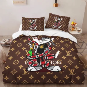 Louis Vuitton Snake Logo Brand Bedding Set Luxury Bedroom Home Decor Bedspread