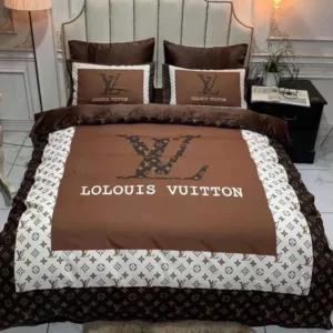 Louis Vuitton Logo Brand Bedding Set Bedspread Bedroom Luxury Home Decor