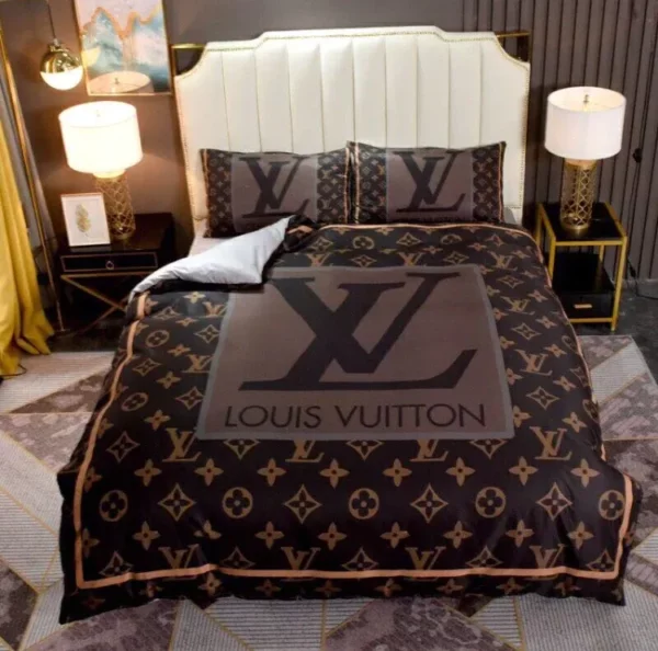 Louis Vuitton Logo Brand Bedding Set Bedroom Luxury Home Decor Bedspread