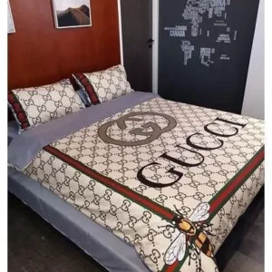 Gucci Logo Brand Bedding Set Luxury Bedroom Bedspread Home Decor