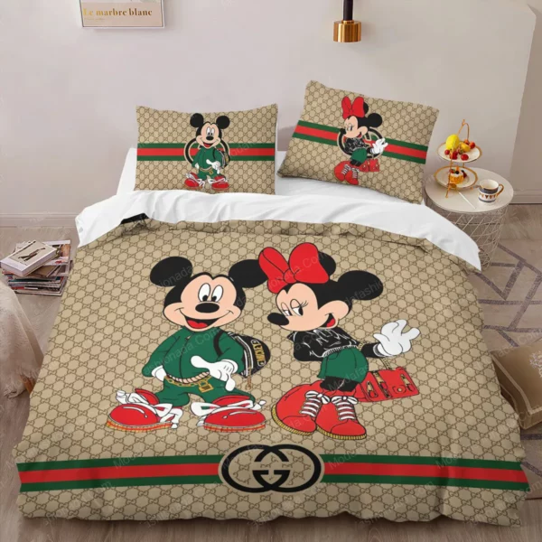 Gucci Mickey Mouse Logo Brand Bedding Set Luxury Home Decor Bedroom Bedspread