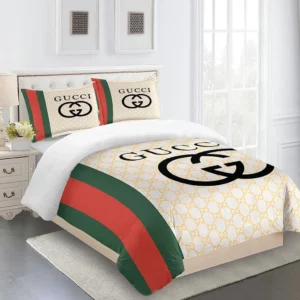 Gucci Logo Brand Bedding Set Bedspread Home Decor Luxury Bedroom