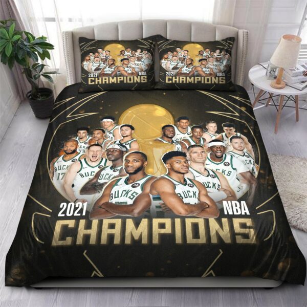 Milwaukee Bucks 2021 Nba Champions 03 Logo Type 1238 Bedding Sets Sporty Bedroom Home Decor