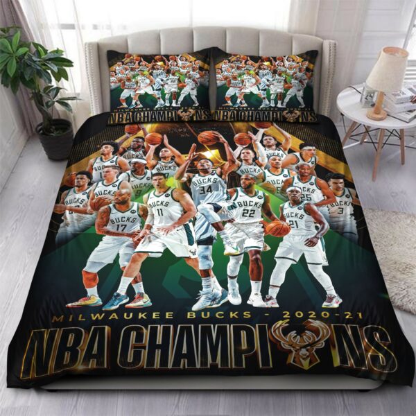 Milwaukee Bucks 2021 Nba Champions 02 Logo Type 1239 Bedding Sets Sporty Bedroom Home Decor