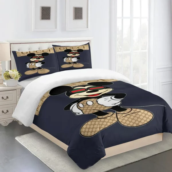 Gucci Mickey Logo Brand Bedding Set Bedroom Bedspread Luxury Home Decor