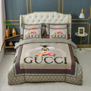 Gucci Bee Flower Logo Brand Bedding Set Bedroom Home Decor Luxury Bedspread