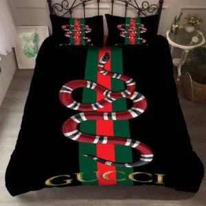 Gucci Black Snake Logo Brand Bedding Set Luxury Bedroom Bedspread Home Decor