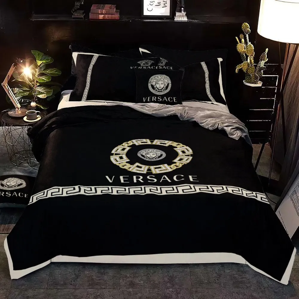 Gianni Versace Black Logo Brand Bedding Set Bedroom Home Decor Luxury Bedspread