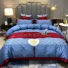 Gucci Blue Logo Brand Bedding Set Luxury Bedspread Bedroom Home Decor