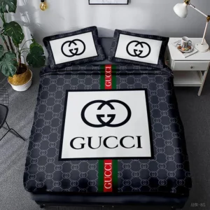 Gucci Navy Logo Brand Bedding Set Home Decor Bedroom Bedspread Luxury