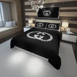 Gucci Rose Black Logo Brand Bedding Set Bedroom Luxury Bedspread Home Decor