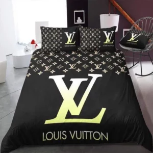 Louis Vuitton Black Louis Vuitton Logo Brand Bedding Set Luxury Bedspread Home Decor Bedroom