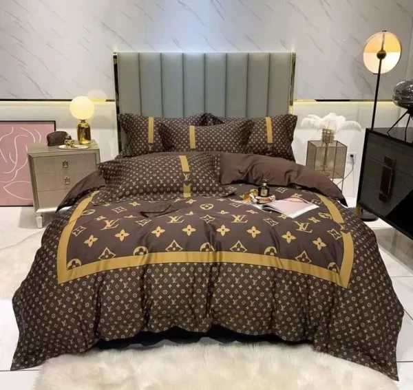 Louis Vuitton Logo Brand Bedding Set Bedroom Home Decor Luxury Bedspread