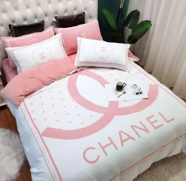 Chanel Logo Brand Bedding Set Bedspread Bedroom Home Decor Luxury