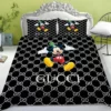 Gucci Mickey Black Logo Brand Bedding Set Luxury Bedspread Home Decor Bedroom