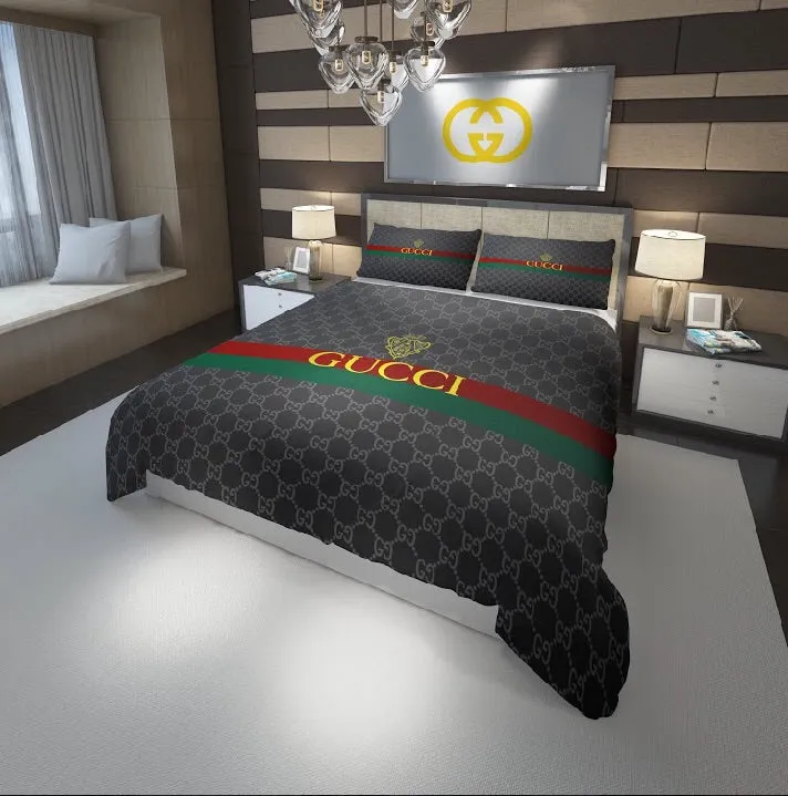 Gucci Logo Brand Bedding Set Bedroom Home Decor Luxury Bedspread