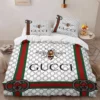 Gucci Bee White Logo Brand Bedding Set Home Decor Bedspread Bedroom Luxury
