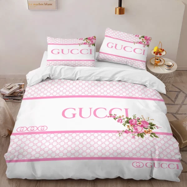 Gucci Pinky Logo Brand Bedding Set Bedspread Home Decor Luxury Bedroom