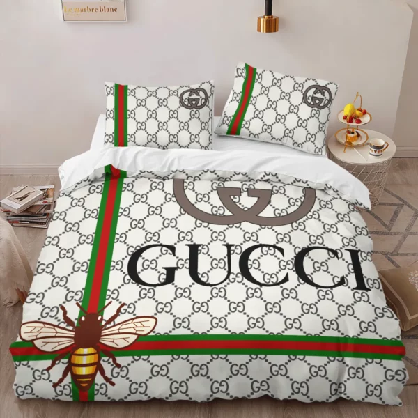 Gucci Bee Logo Brand Bedding Set Bedspread Home Decor Luxury Bedroom