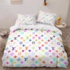Louis Vuitton Colorful Logo Brand Bedding Set Luxury Bedspread Bedroom Home Decor