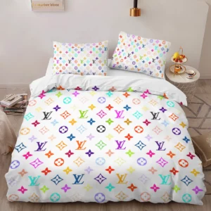 Louis Vuitton Colorful Logo Brand Bedding Set Luxury Bedspread Bedroom Home Decor