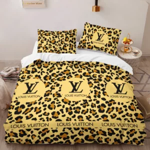 Louis Vuitton Yellow Logo Brand Bedding Set Luxury Bedspread Home Decor Bedroom