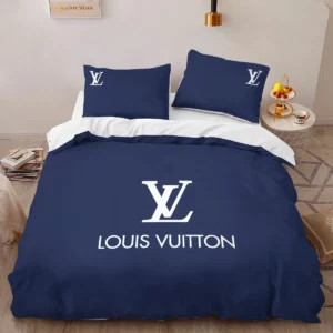 Louis Vuitton Blue Louis Vuitton Logo Brand Bedding Set Luxury Bedroom Bedspread Home Decor