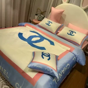 Chanel Blue Logo Brand Bedding Set Home Decor Bedspread Luxury Bedroom