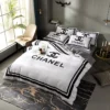 Chanel White Logo Brand Bedding Set Bedspread Bedroom Home Decor Luxury