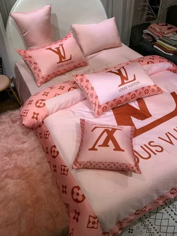 Louis Vuitton Pinky Logo Brand Bedding Set Luxury Bedspread Home Decor Bedroom