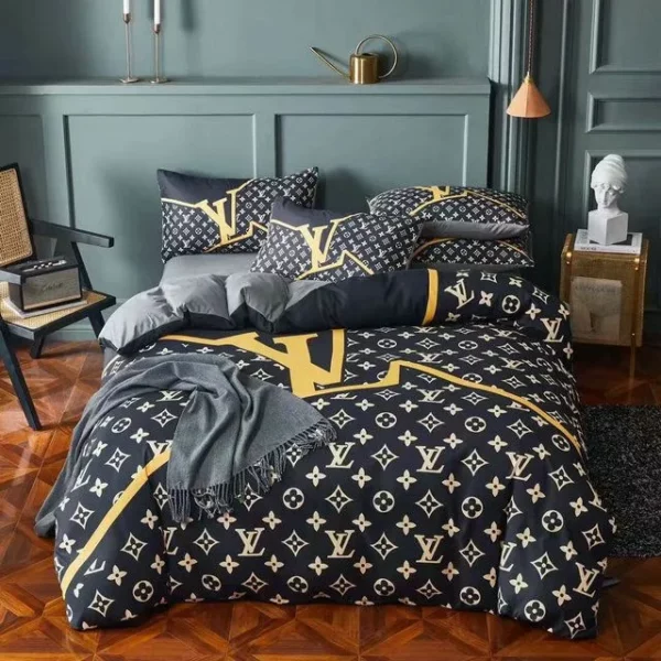 Louis Vuitton Logo Brand Bedding Set Home Decor Bedroom Bedspread Luxury