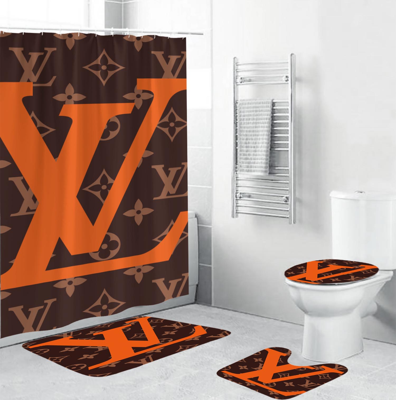 Louis Vuitton Big Orange Bathroom Set Luxury Fashion Brand Bath Mat Hypebeast Home Decor