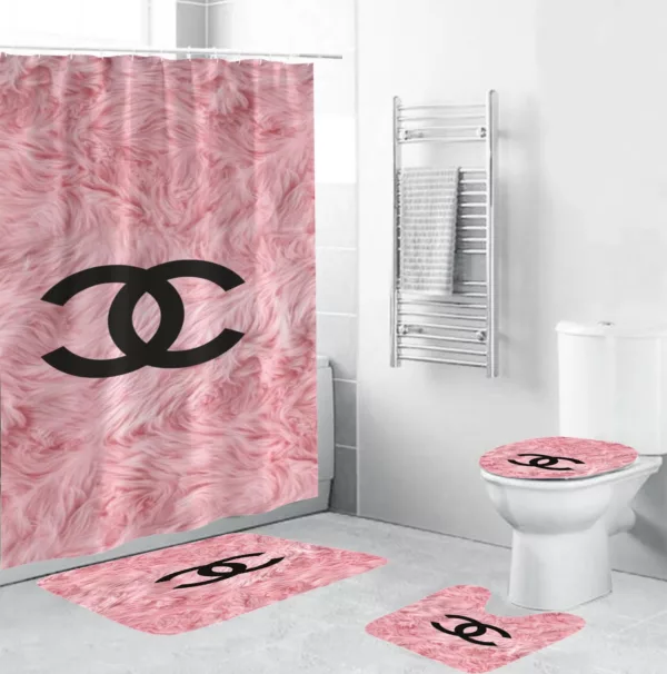 Coco Chanel Blackin Pink Feather Bathroom Set Luxury Fashion Brand Hypebeast Home Decor Bath Mat