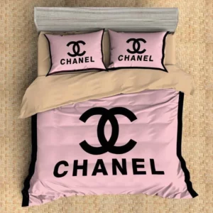 Chanel Pink Logo Brand Bedding Set Home Decor Bedroom Bedspread Luxury