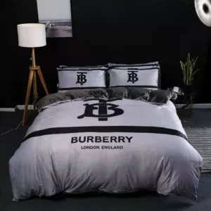 Burberry Grey Logo Brand Bedding Set Bedroom Bedspread Home Decor Luxury