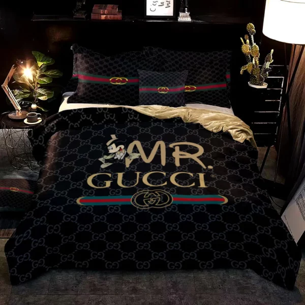 Gucci Mr Mickey Logo Brand Bedding Set Bedspread Bedroom Luxury Home Decor