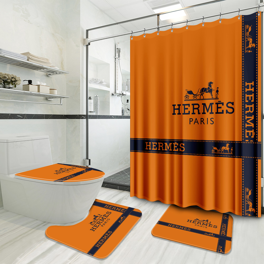 Hermes Orange Preium Bathroom Set Luxury Fashion Brand Hypebeast Home Decor Bath Mat