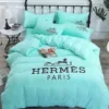 Hermes Light Blue Logo Brand Bedding Set Bedroom Luxury Home Decor Bedspread