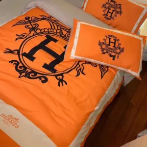 Hermes Orange Logo Brand Bedding Set Bedspread Luxury Home Decor Bedroom