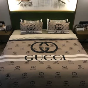 Gucci Brown Logo Brand Bedding Set Home Decor Luxury Bedroom Bedspread