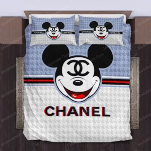 Chanel Mickey Mouse Logo Brand Bedding Set Bedspread Home Decor Bedroom Luxury