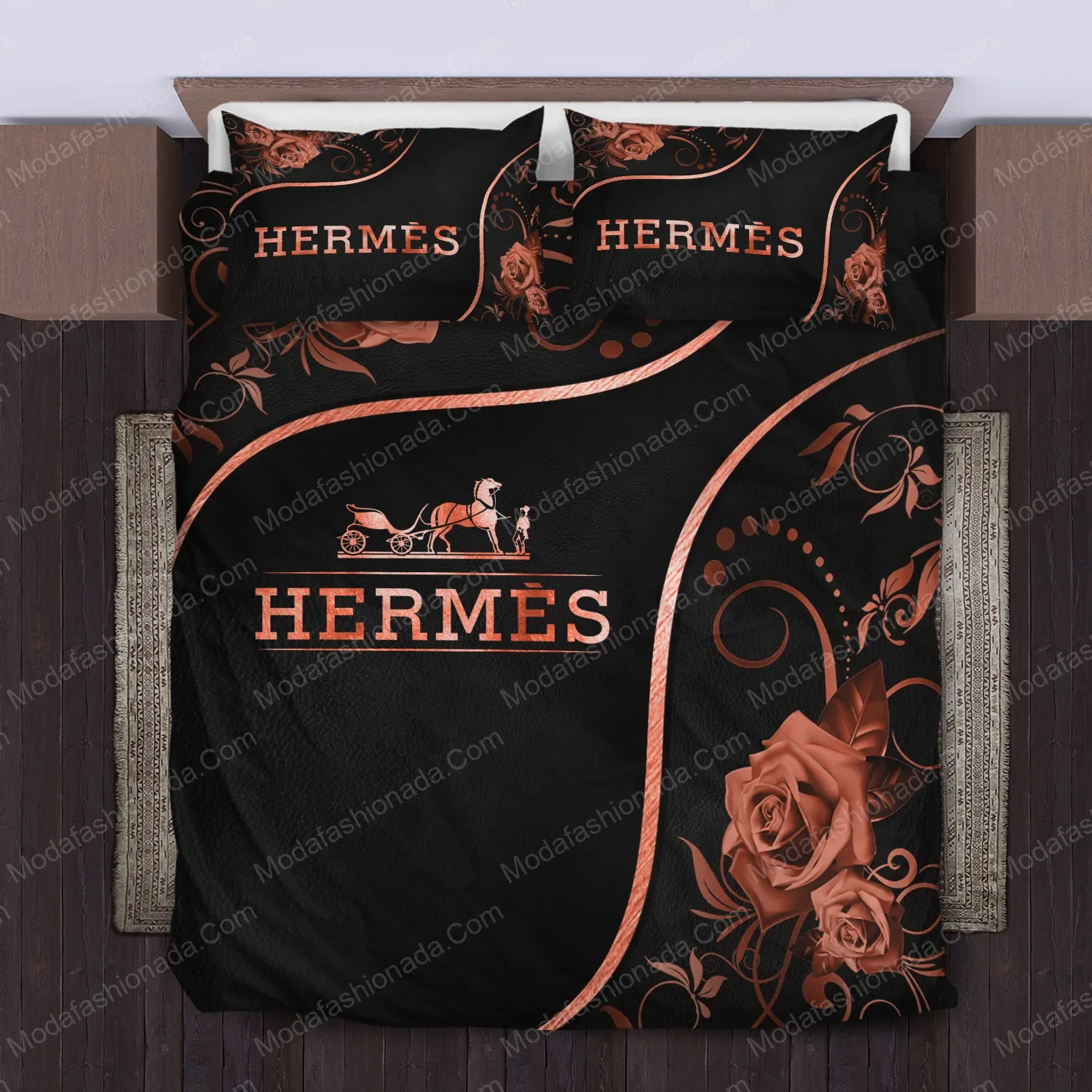 Rose Herm�S Logo Brand Bedding Set Home Decor Luxury Bedroom Bedspread